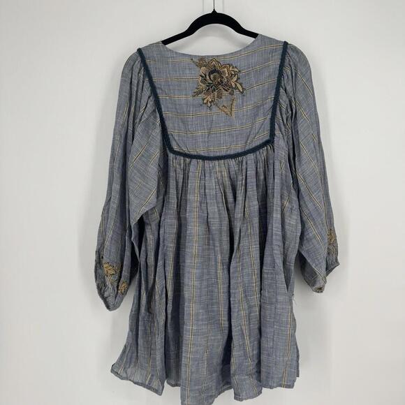 World Market top small medium gray embroidered tunic oversize boho lagen look - Picture 6 of 6